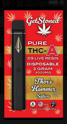 GetStoned Pure THC-A + D9 Live Resin 3 Gram Disposable