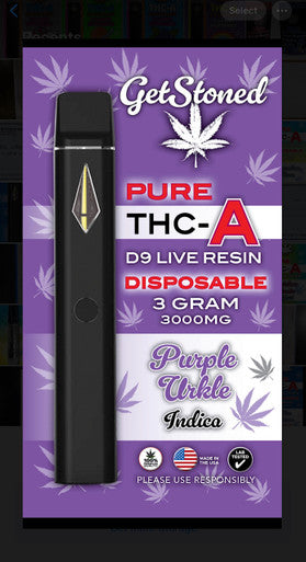 GetStoned Pure THC-A + D9 Live Resin 3 Gram Disposable