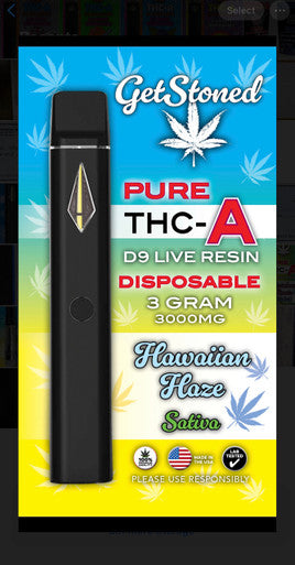 GetStoned Pure THC-A + D9 Live Resin 3 Gram Disposable